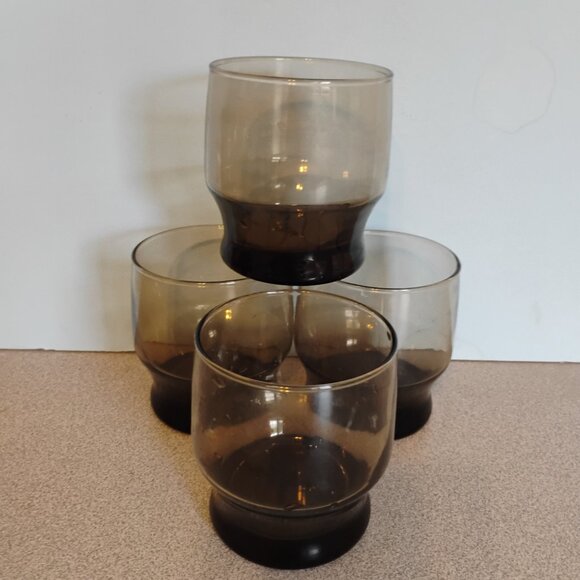 Libbey MCM Tawny Brown Stackable Rocks Glasses, set of 4 - Picture 3 of 5